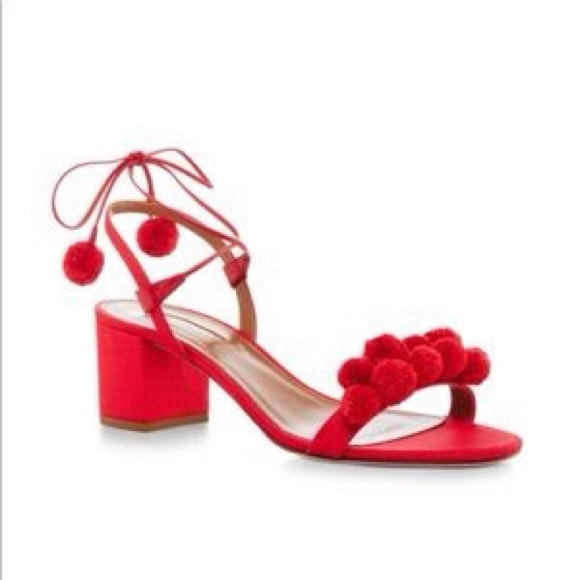 Aquazurra Pom Pom Block Heels with wrap closure - Picture 4 of 14